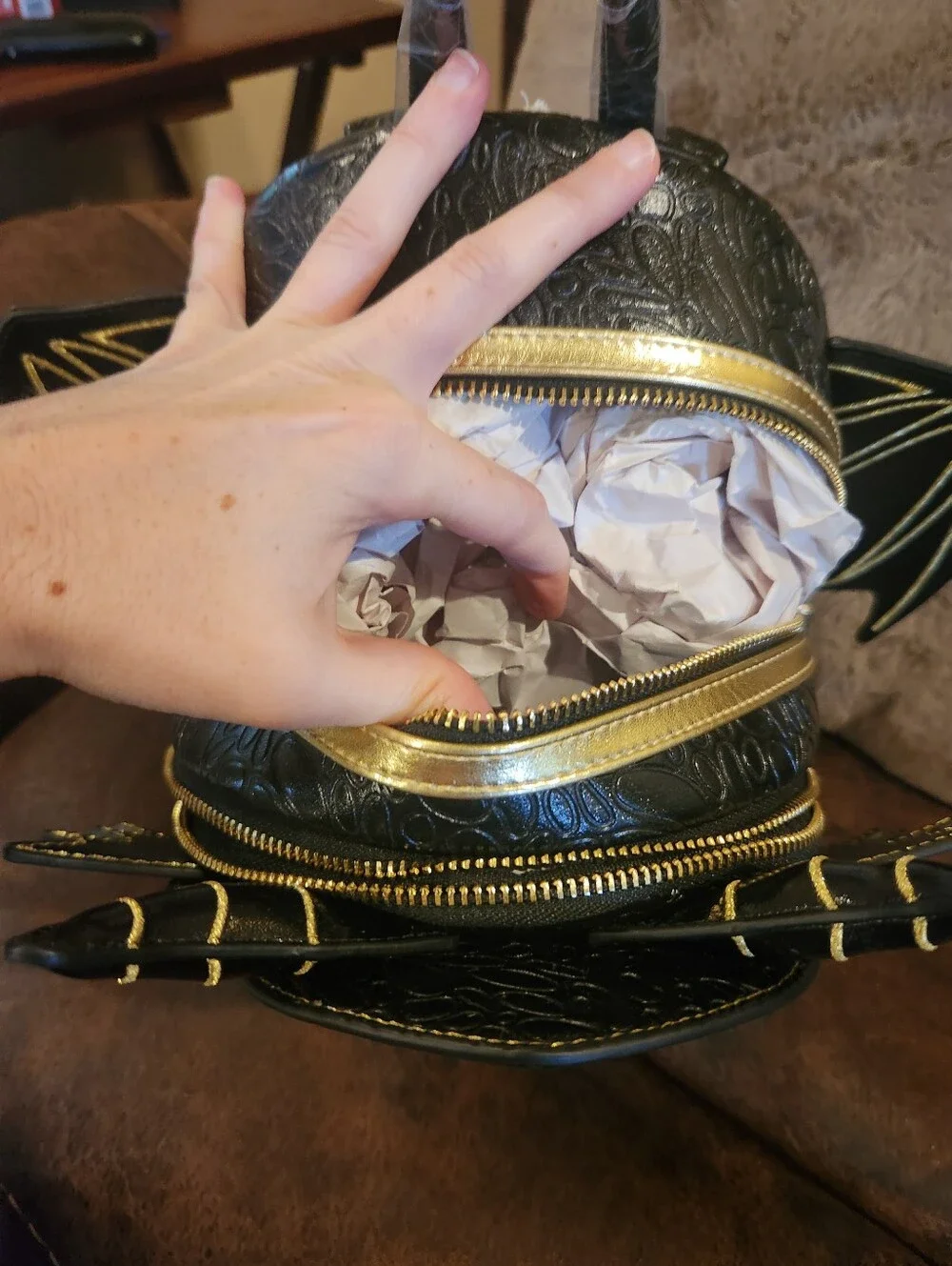 Disney Loungefly Black Gold Dragon Mini Backpack, NWT